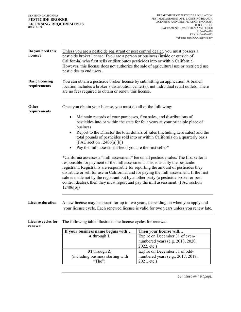 California Pesticide Broker License Packet Fill Out, Sign Online and Download PDF Templateroller