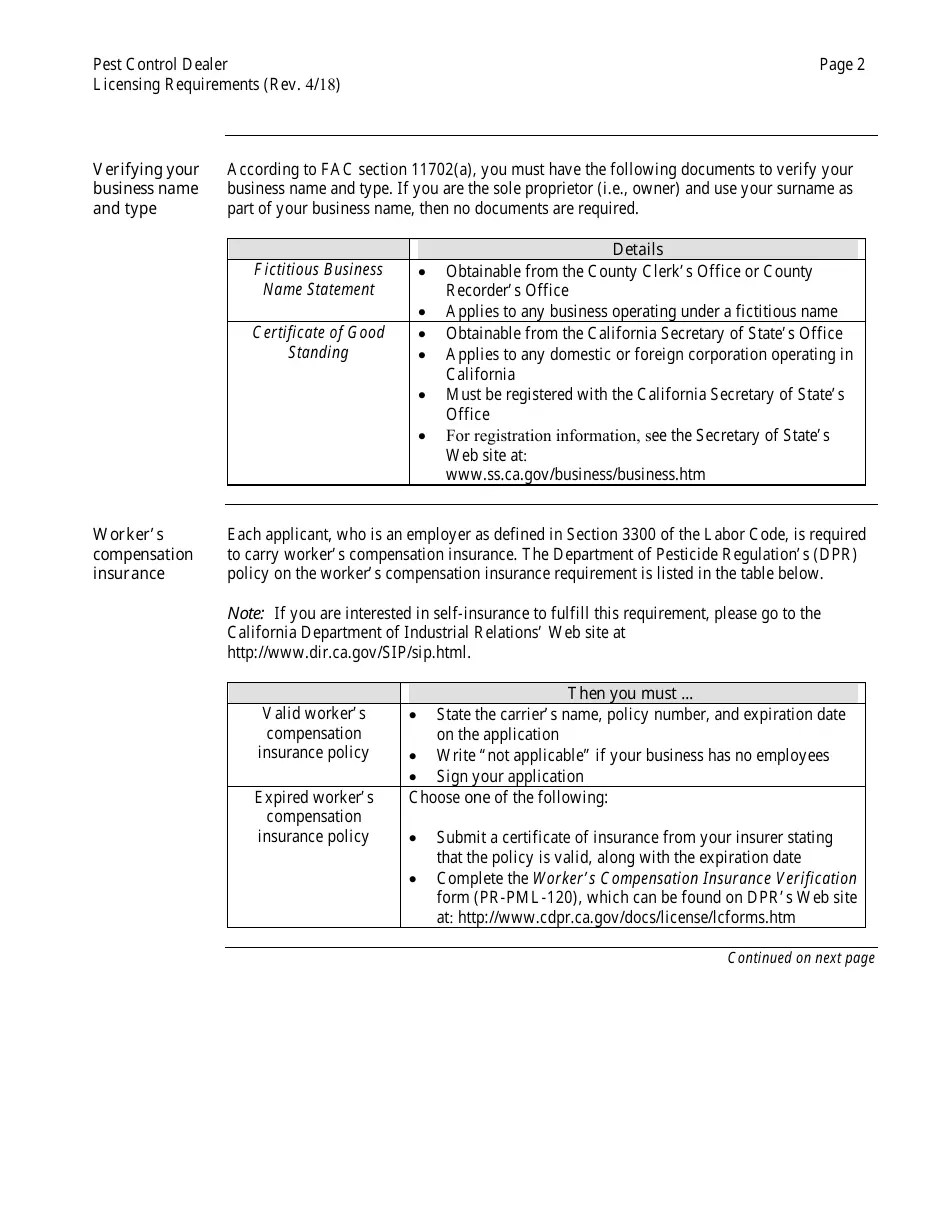 California Pest Control Dealer Business License Packet Fill Out, Sign