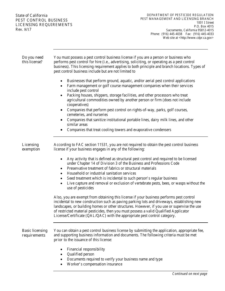California Pest Control Business License Packet Fill Out, Sign Online