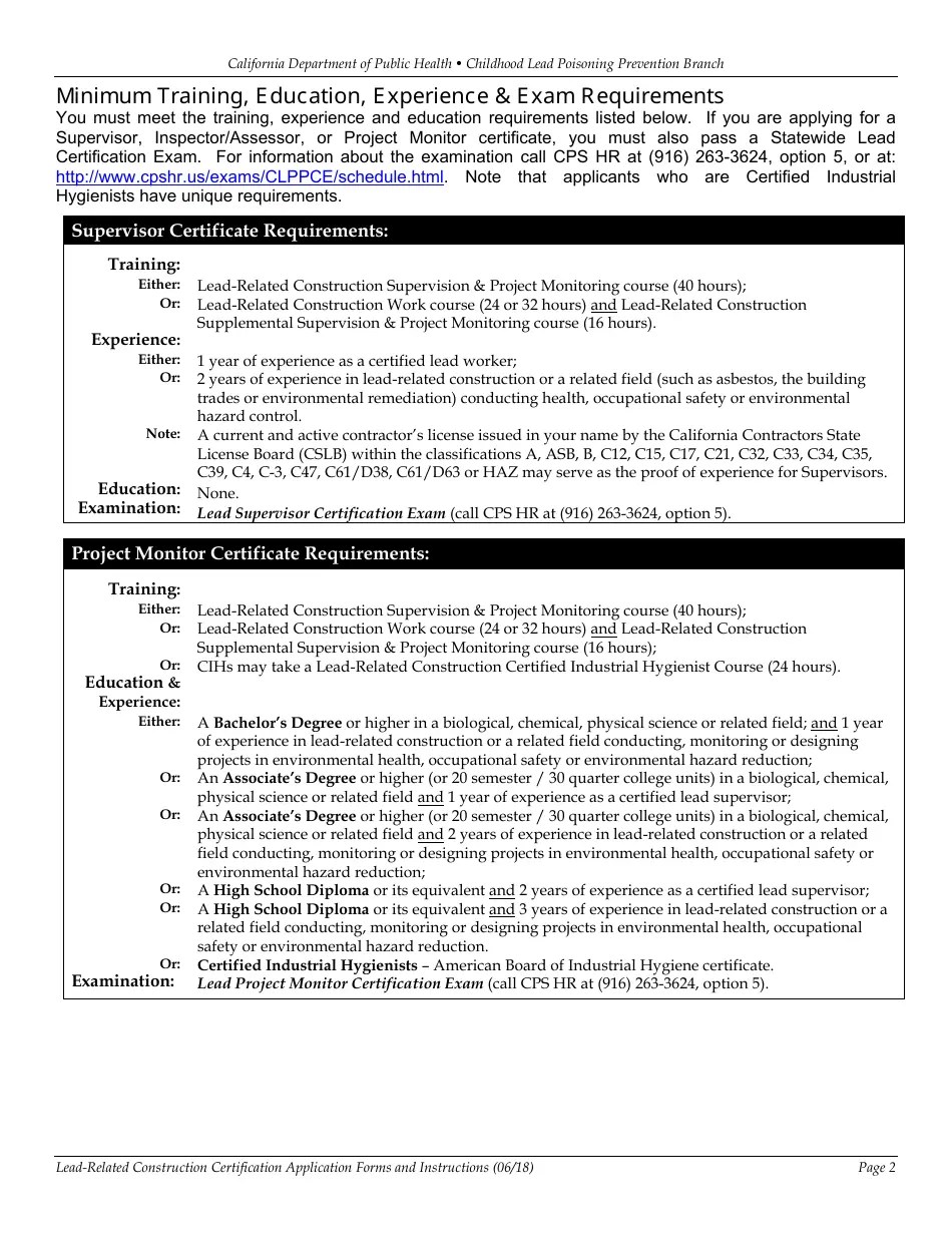 California LeadRelated Construction Certification Application Forms