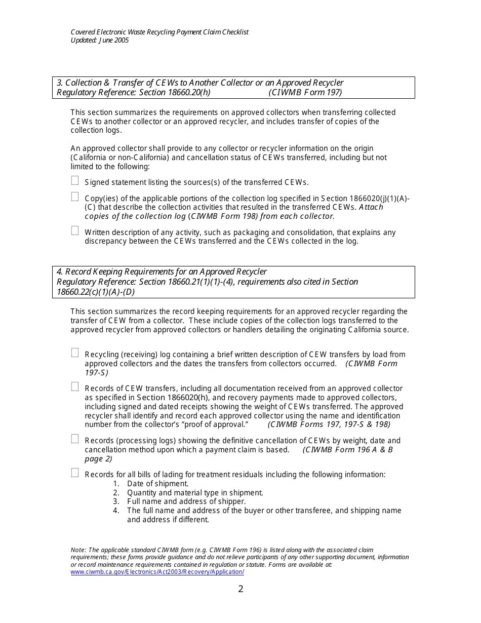California Covered Electronic Waste Recycling Payment Claim Checklist