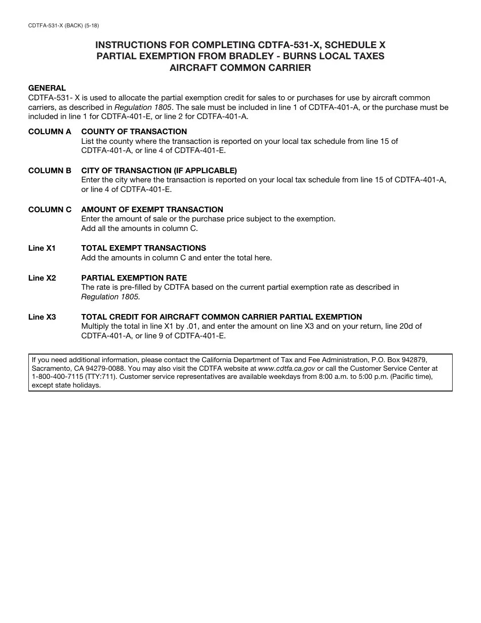 Form CDTFA531X Schedule X Fill Out, Sign Online and Download Fillable PDF, California