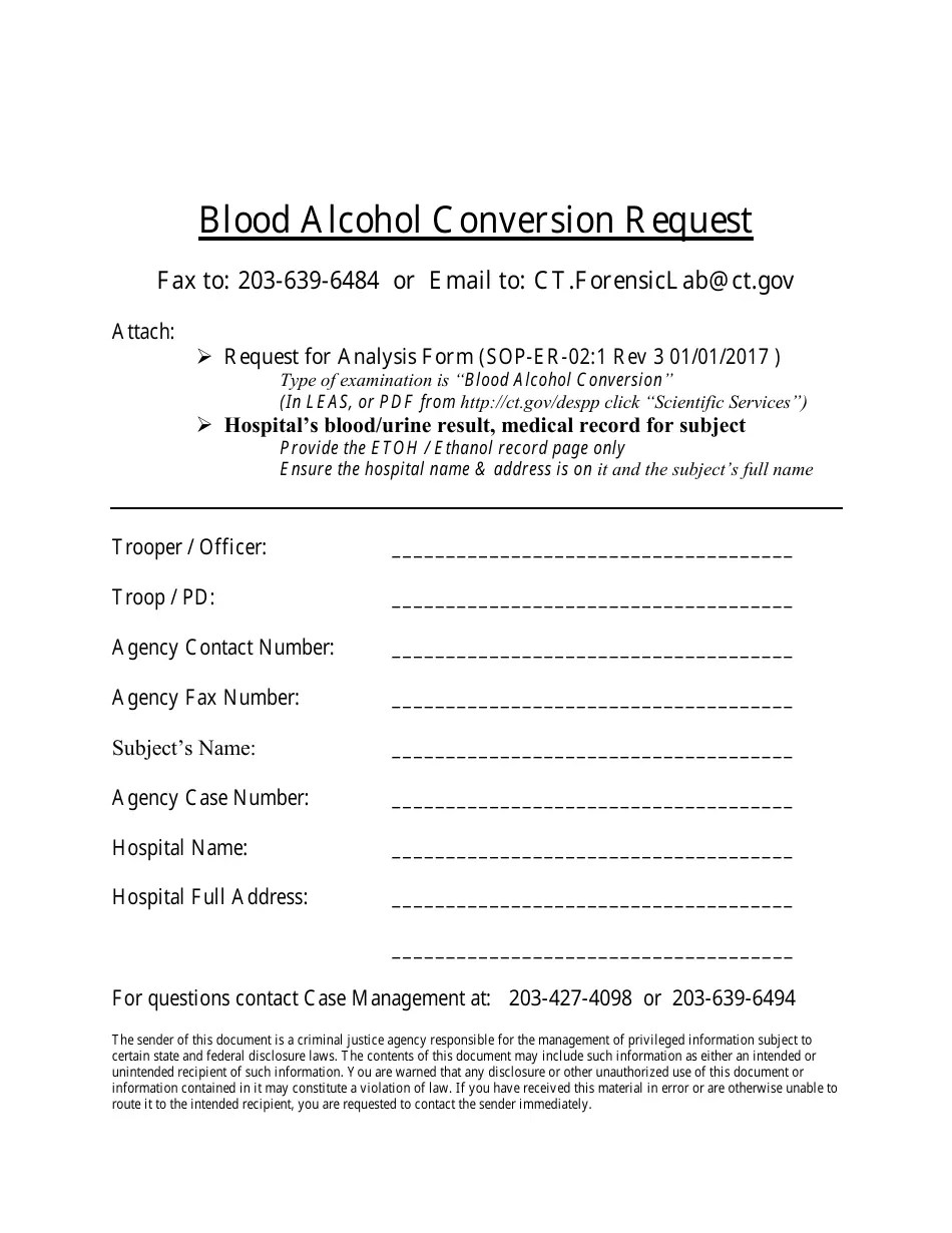 Connecticut Blood Alcohol Conversion Request Form Fill Out, Sign