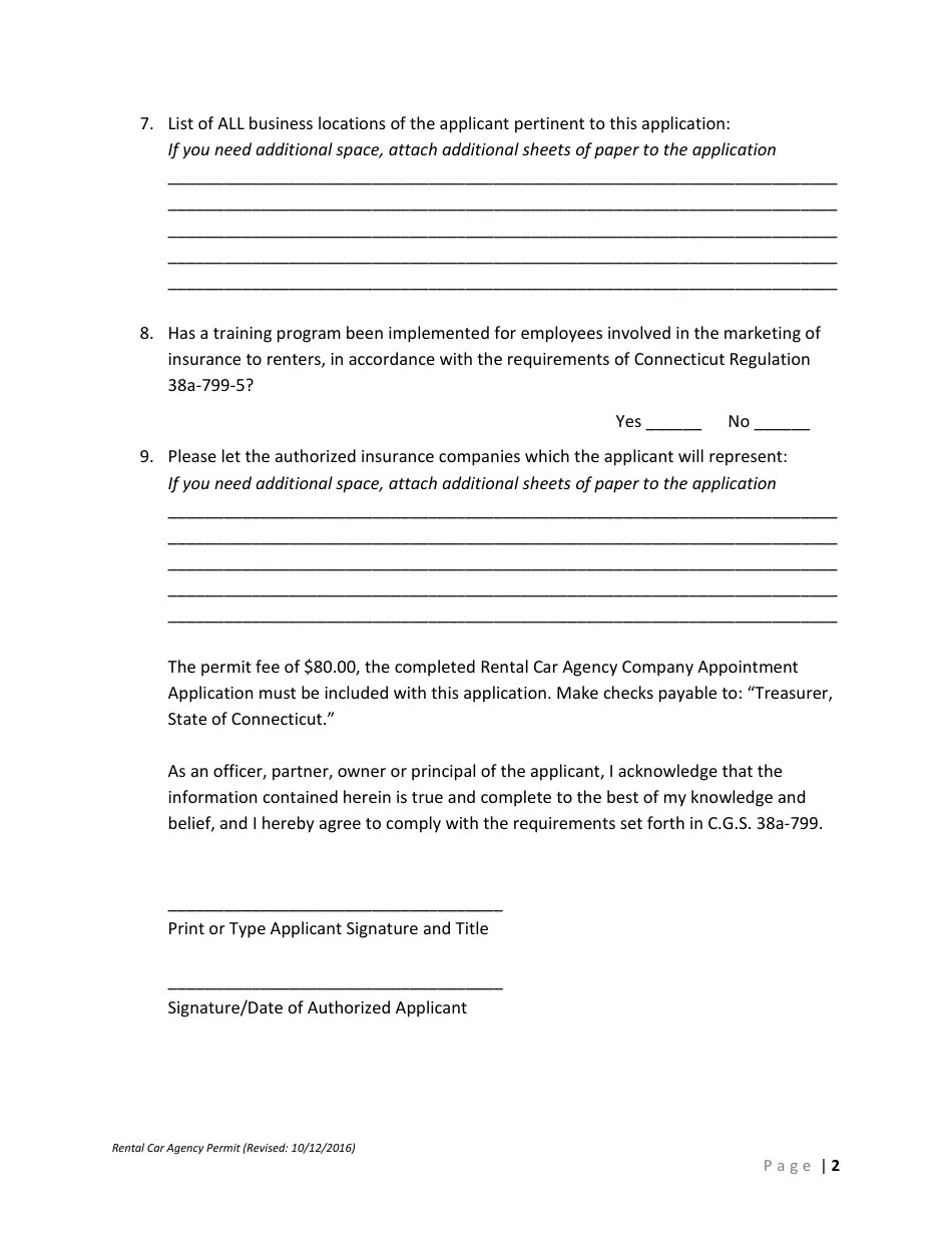 Connecticut Rental Car Agency Permit Application Form Fill Out, Sign