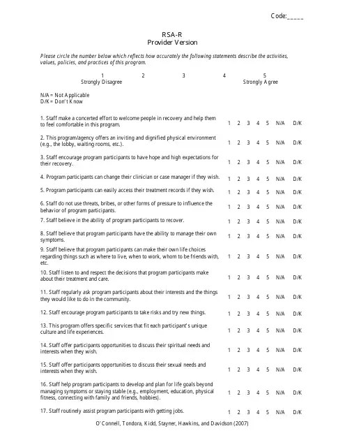 RsaR Provider Version Survey Template Download Printable PDF