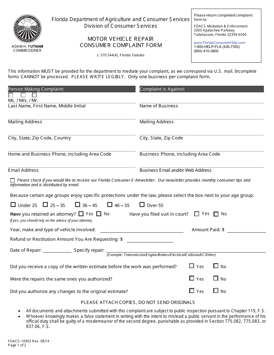 Form FDACS10903 Fill Out, Sign Online and Download Fillable PDF