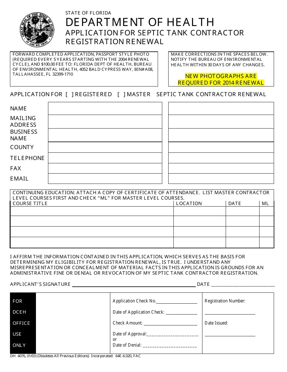 Form DH4076 Fill Out, Sign Online and Download Printable PDF, Florida Templateroller