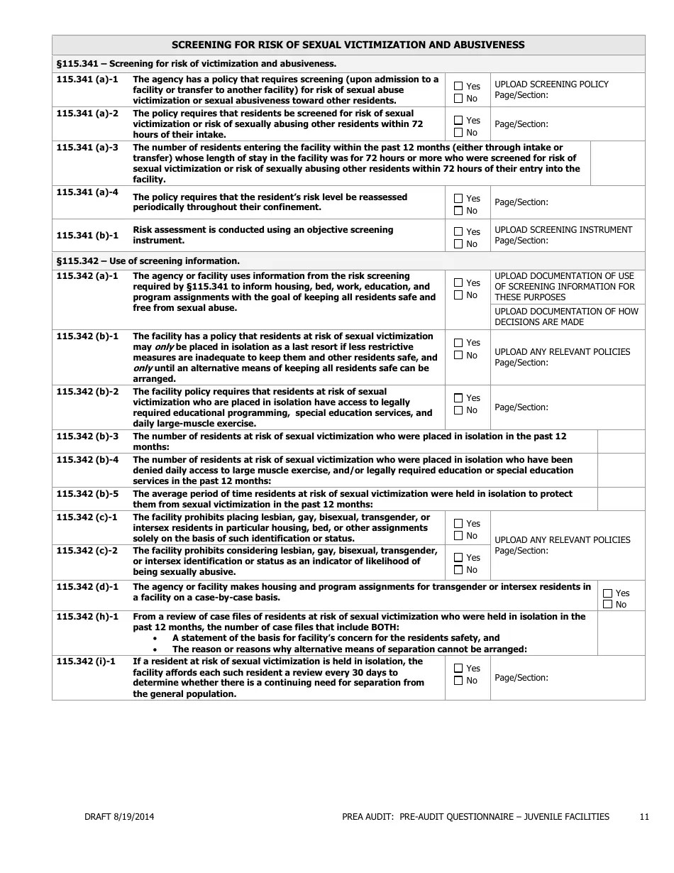 Florida Prea Audit Preaudit Questionnaire Form Juvenile Facilities Fill Out, Sign Online