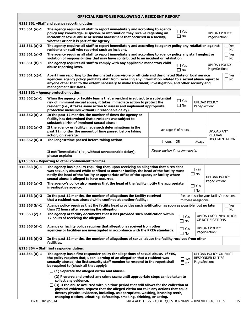 Florida Prea Audit Preaudit Questionnaire Form Juvenile Facilities Fill Out, Sign Online