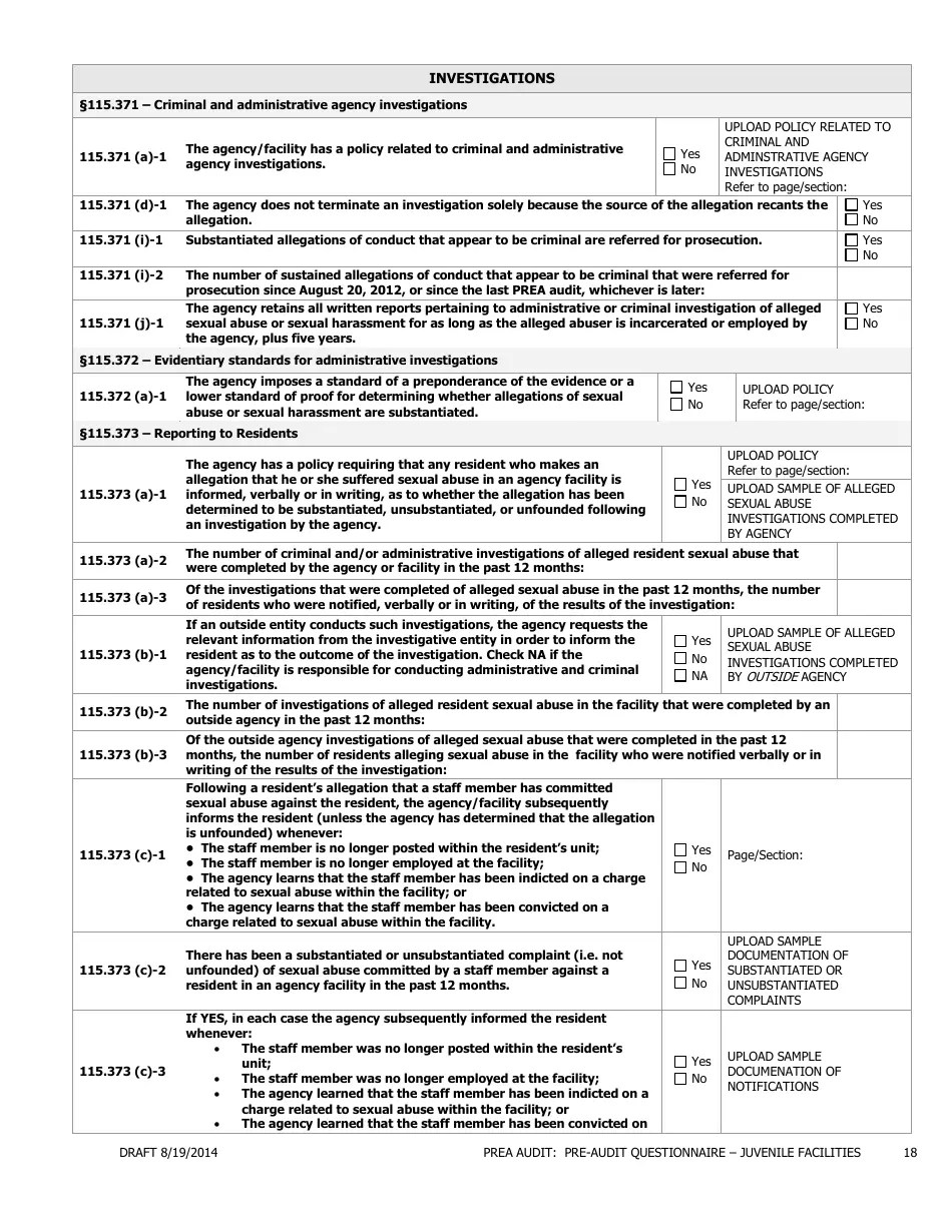 Florida Prea Audit Preaudit Questionnaire Form Juvenile Facilities Fill Out, Sign Online