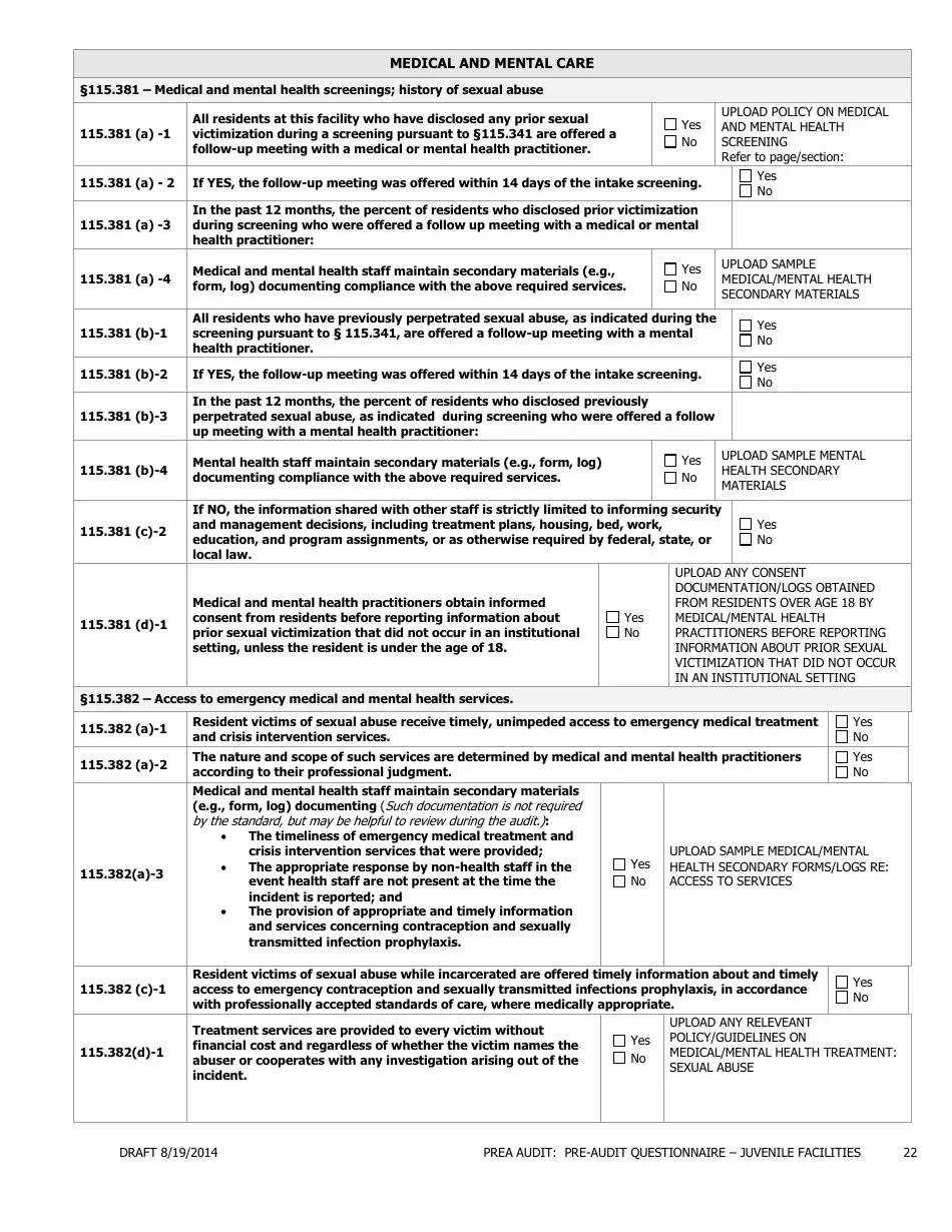 Florida Prea Audit Preaudit Questionnaire Form Juvenile Facilities Fill Out, Sign Online