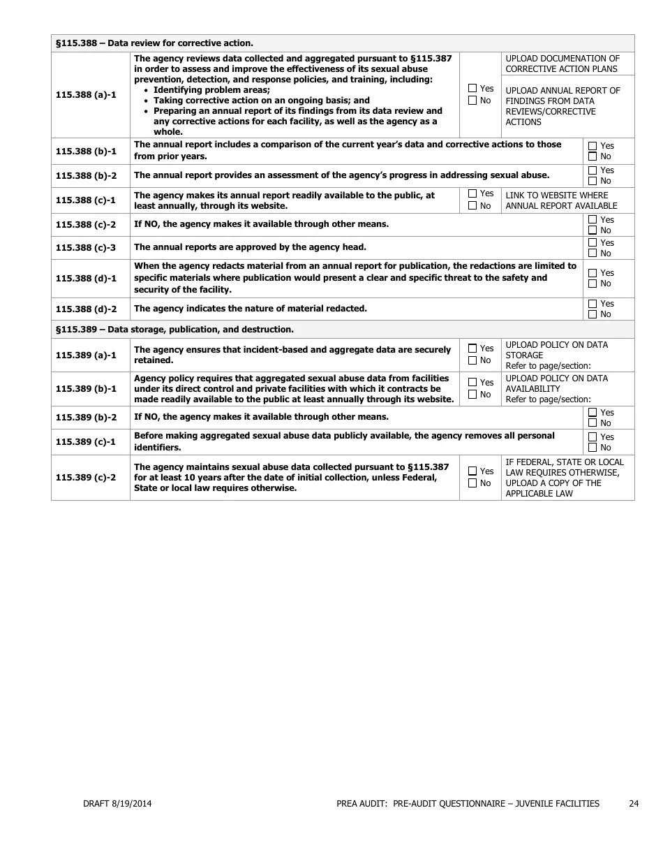 Florida Prea Audit Preaudit Questionnaire Form Juvenile Facilities Fill Out, Sign Online