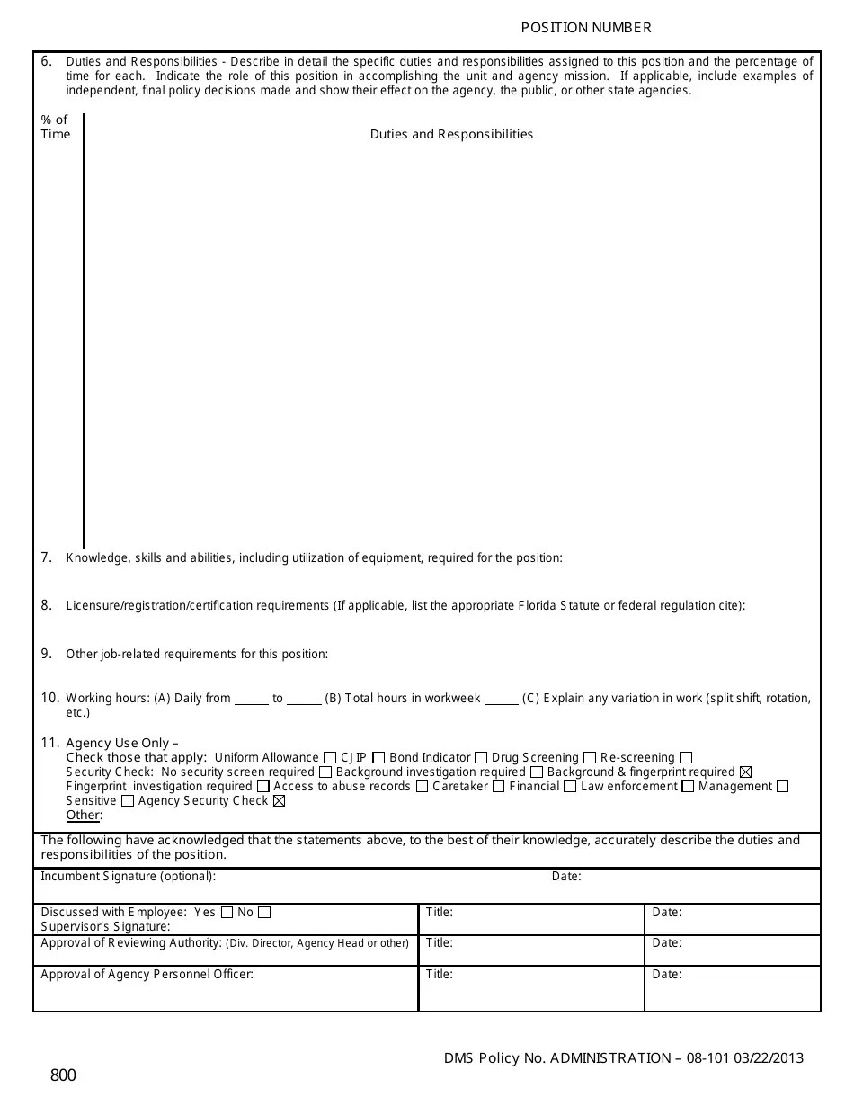 Florida Position Description Form Fill Out, Sign Online and Download