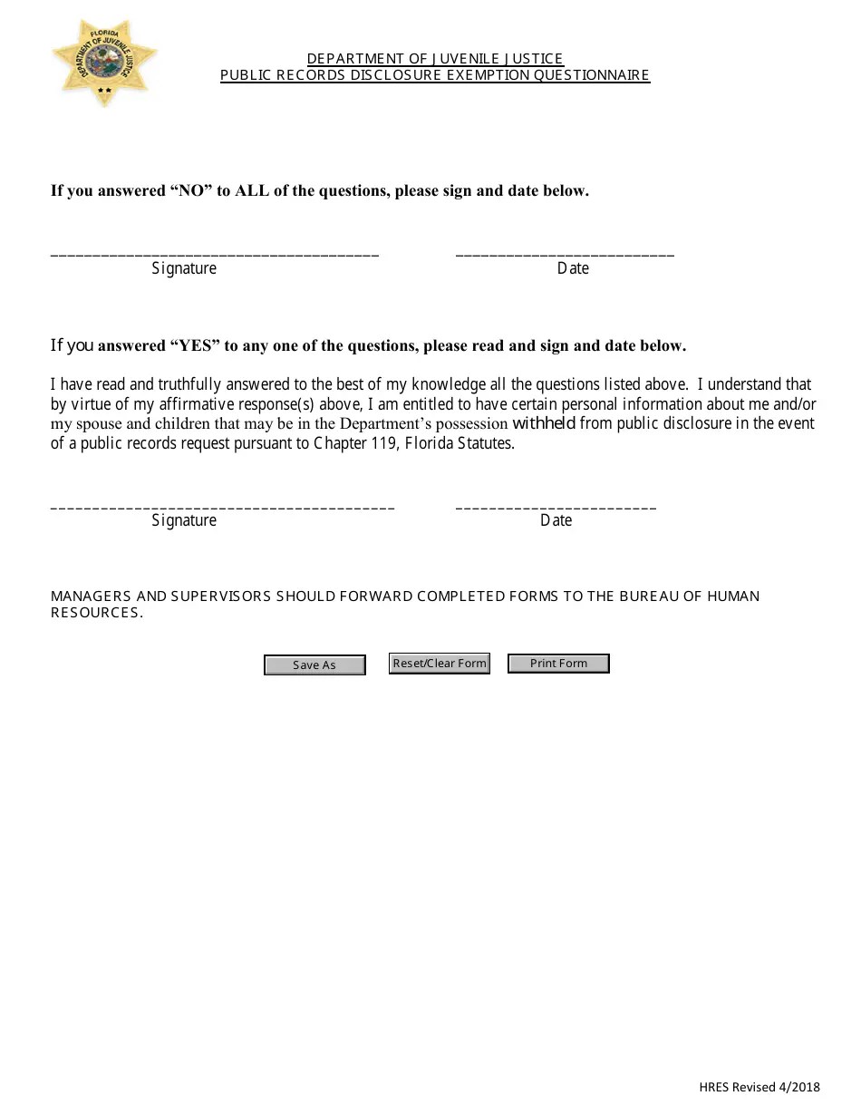 Florida Public Records Disclosure Exemption Questionnaire Form Fill