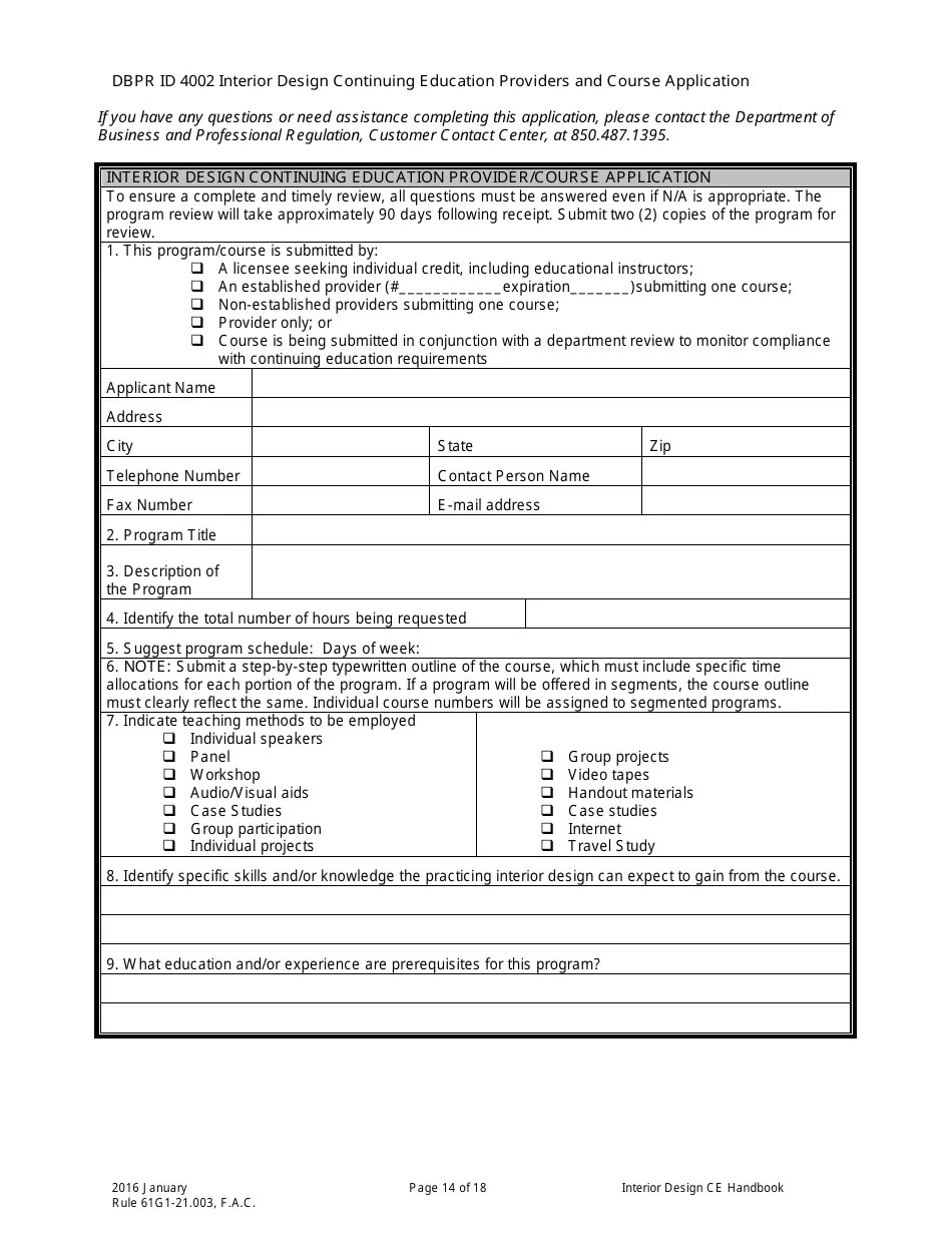 Form DBPR ID4002 Download Printable PDF or Fill Online Interior Design