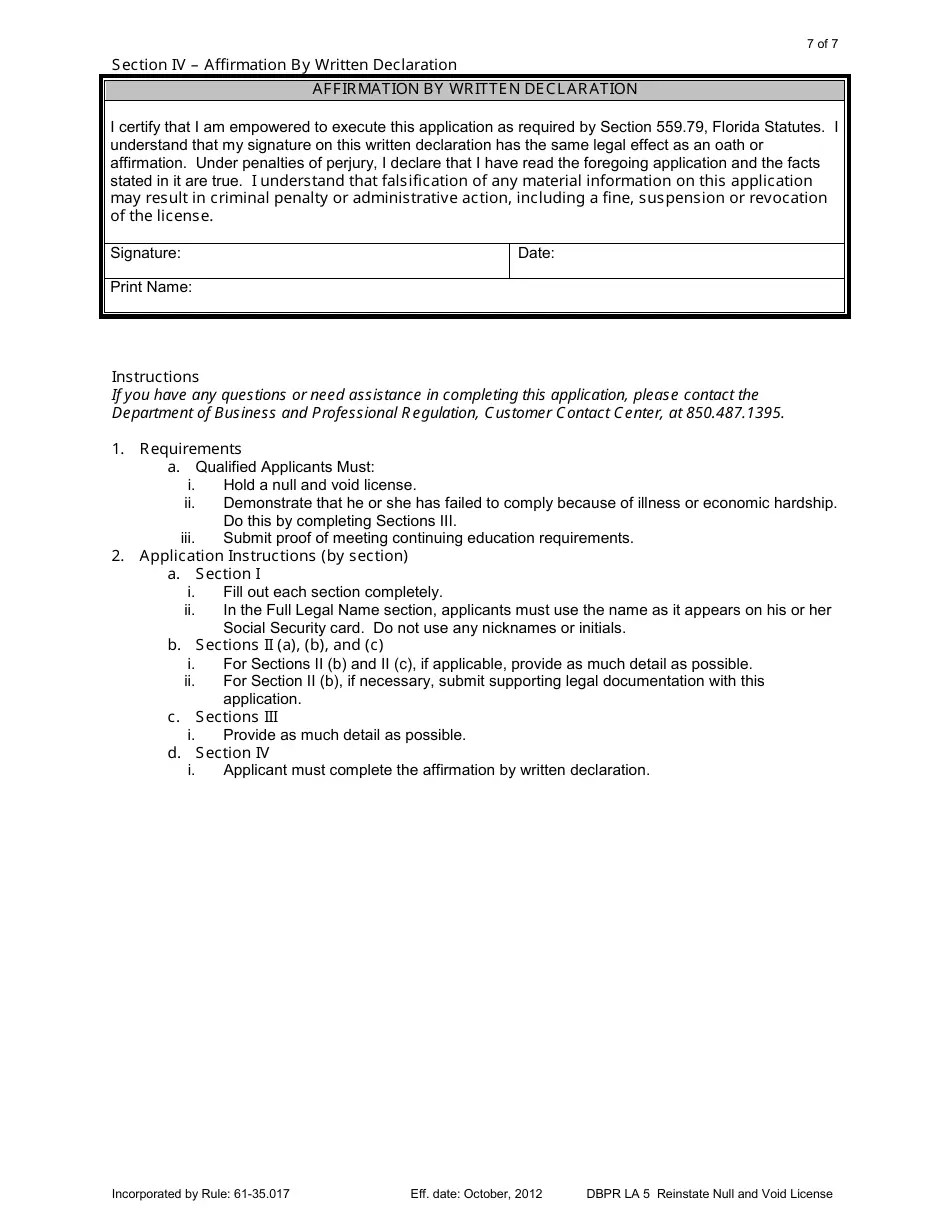 Form DBPR LA5 Fill Out, Sign Online and Download Printable PDF