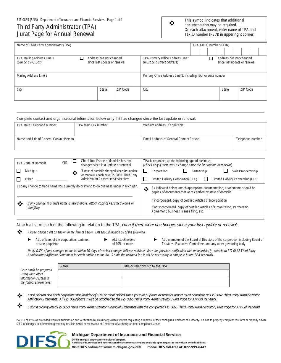 Form FIS0865 Fill Out, Sign Online and Download Fillable PDF