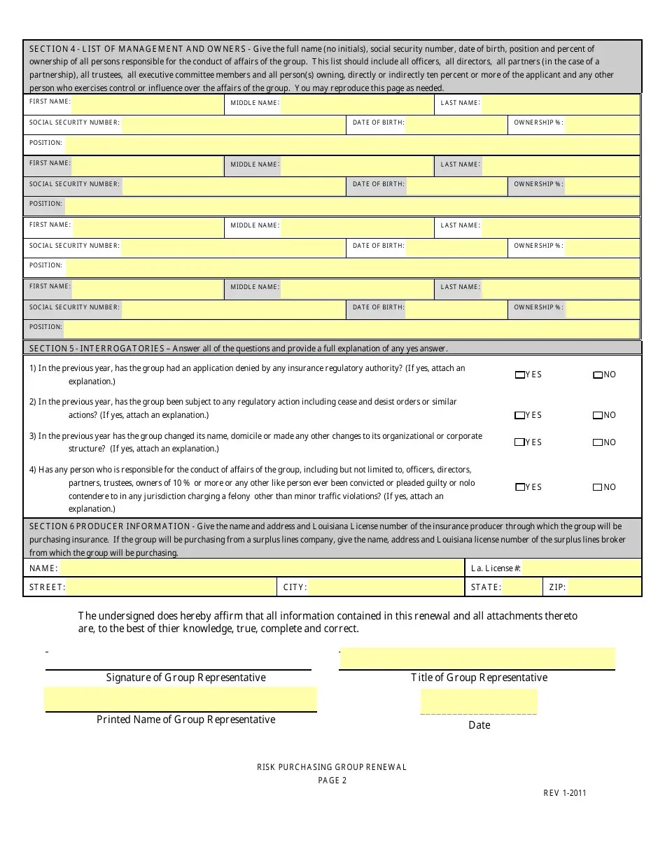 Louisiana Annual Renewal of Registration as a Risk Purchasing Group in