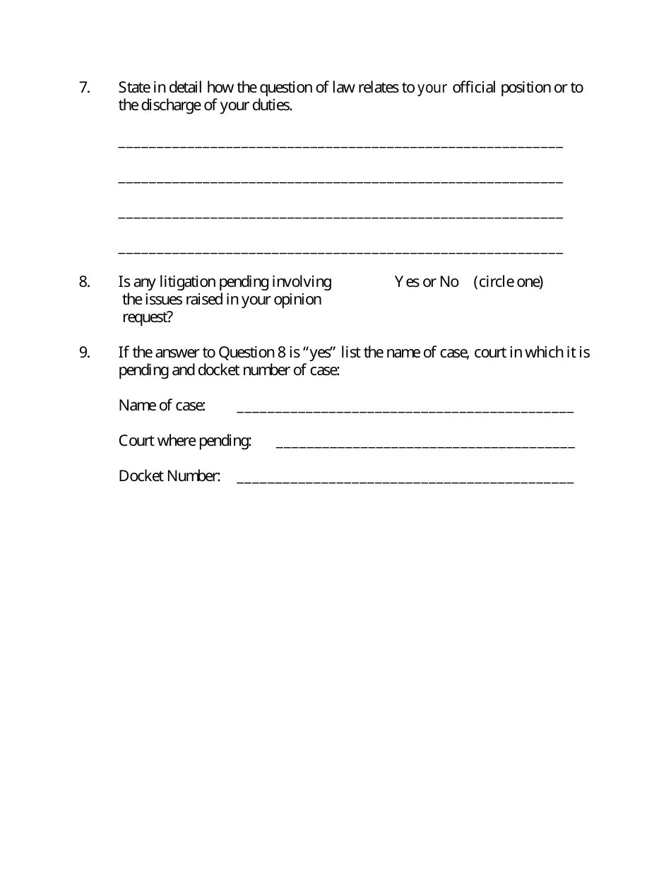 Missouri Form to Request Attorney General Opinions Fill Out, Sign