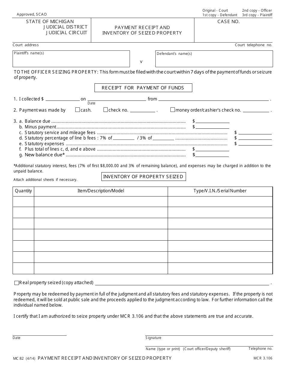 Form MC82 Fill Out, Sign Online and Download Fillable PDF, Michigan