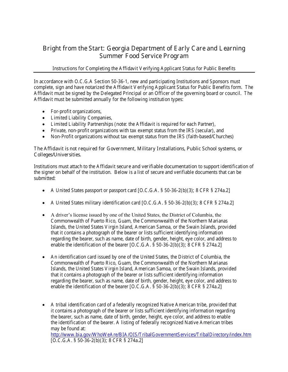 (United States) Affidavit Verifying Applicant Status for Public Benefits Fill Out