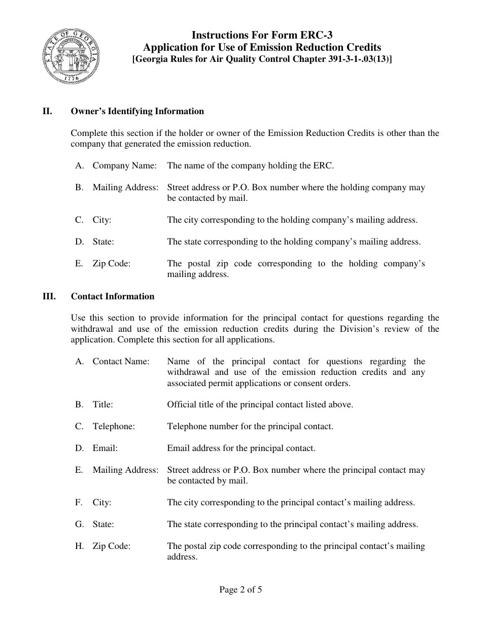 Download Instructions for Form ERC3 Application for Use of Emission Reduction Credits