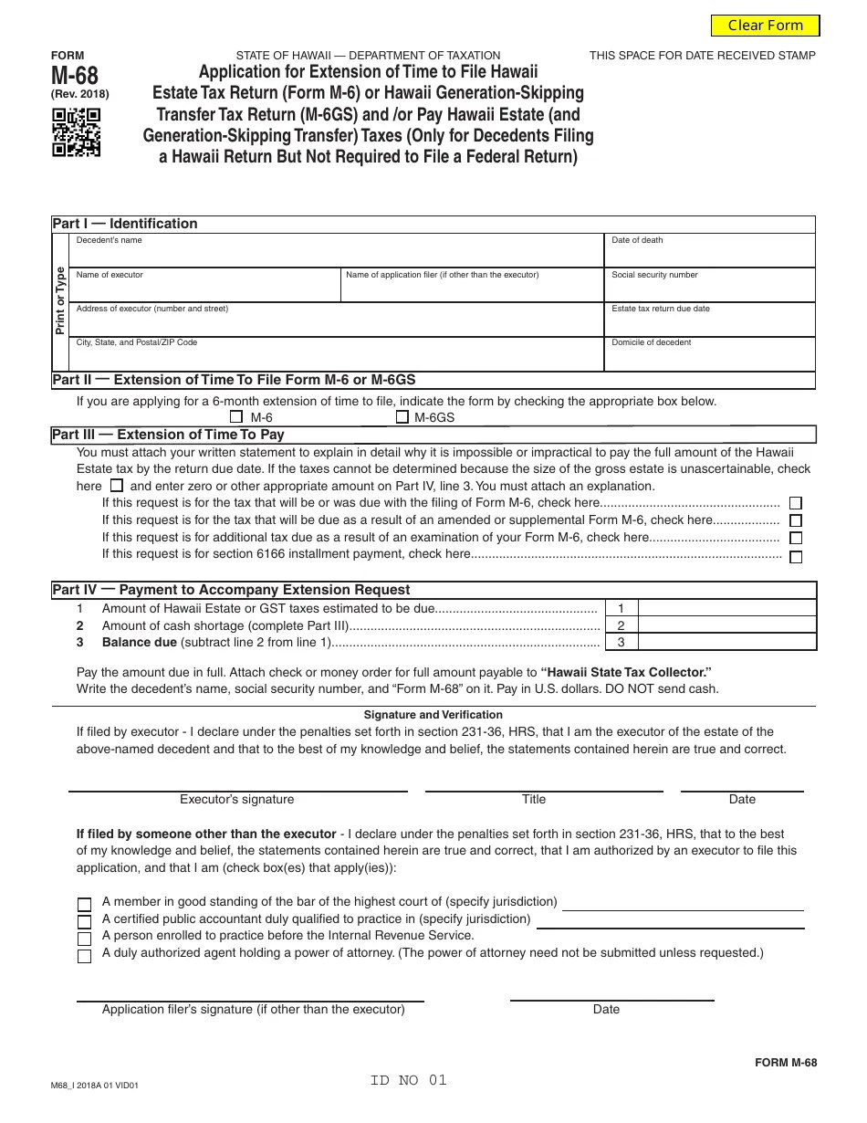 Form M68 Fill Out, Sign Online and Download Fillable PDF, Hawaii