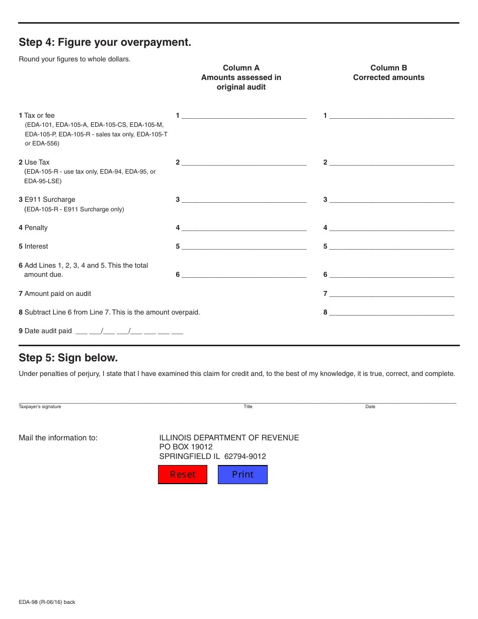 Form EDA98 Fill Out, Sign Online and Download Fillable PDF, Illinois