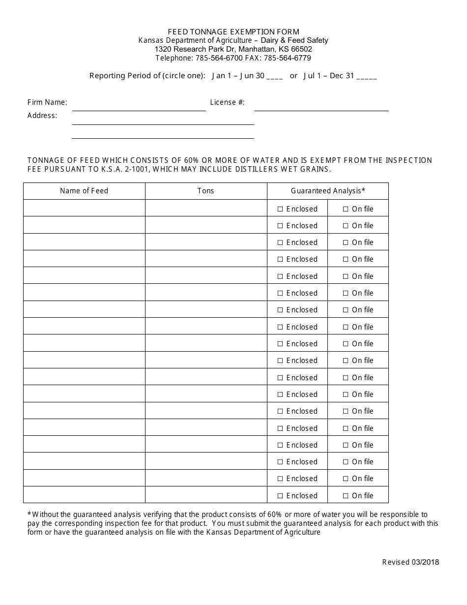 Kansas Feed Tonnage Exemption Form Fill Out, Sign Online and Download