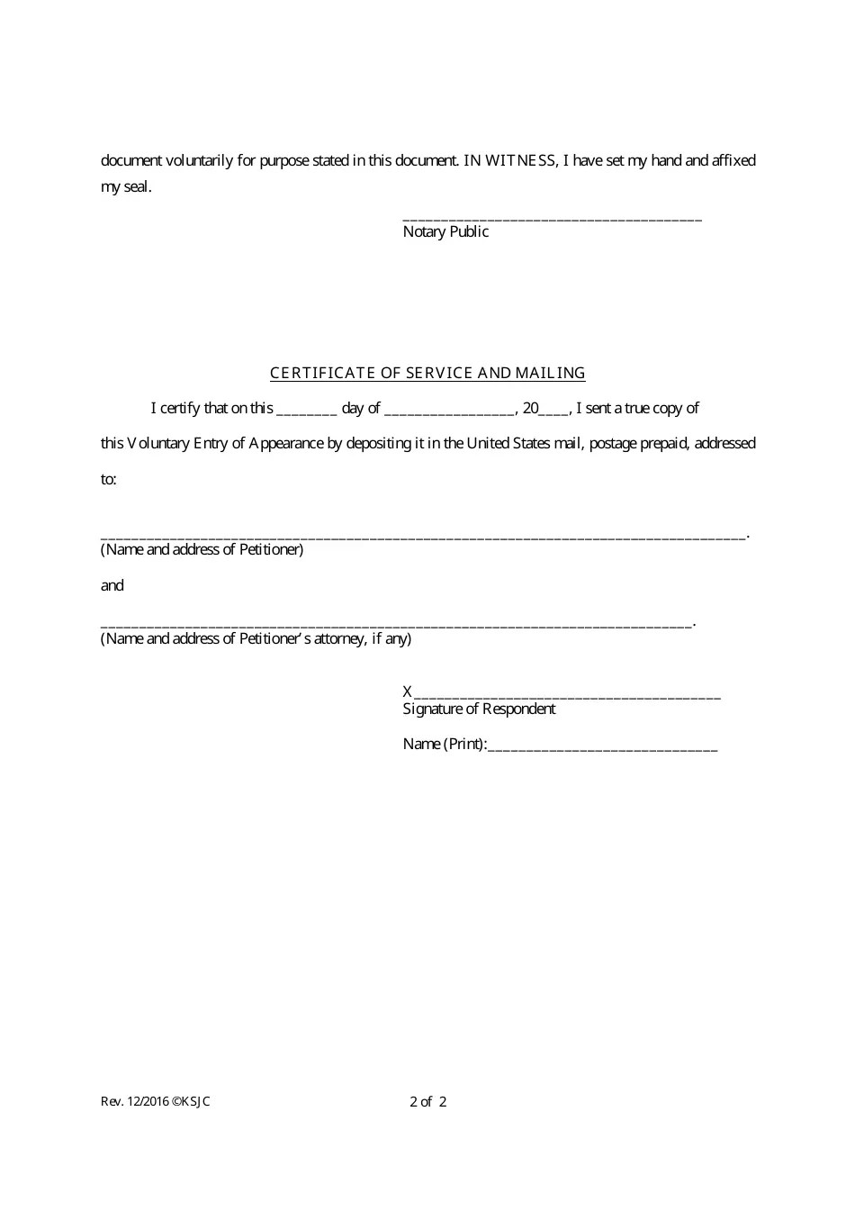 Kansas Voluntary Entry of Appearance Fill Out, Sign Online and