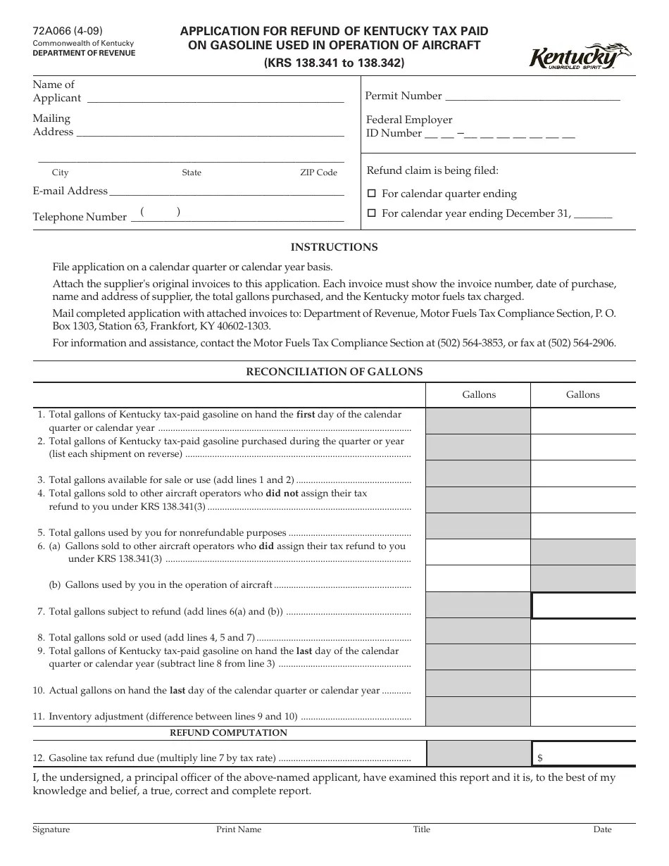 Form 72A066 Fill Out, Sign Online and Download Printable PDF