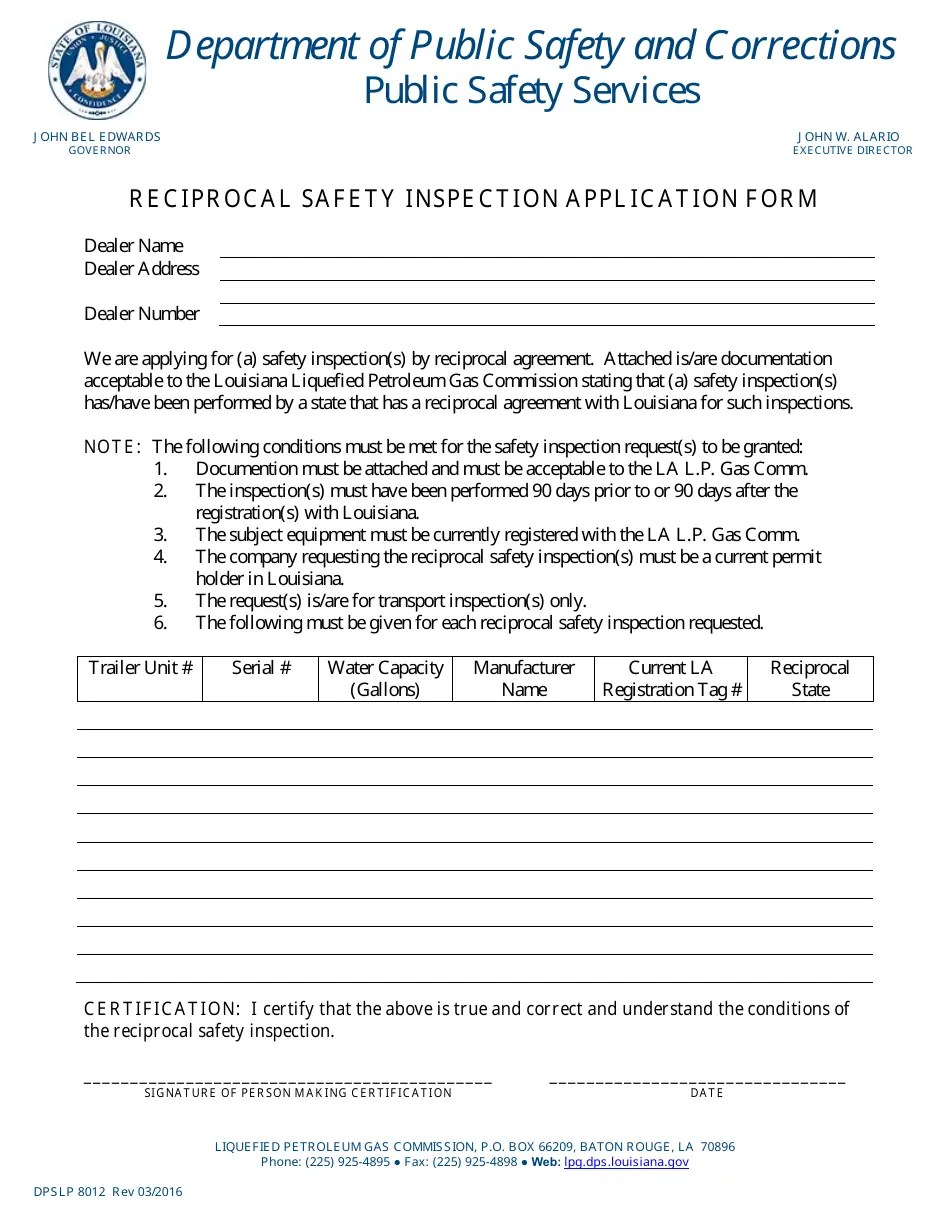Form DPSLP8012 Fill Out, Sign Online and Download Fillable PDF, Louisiana Templateroller