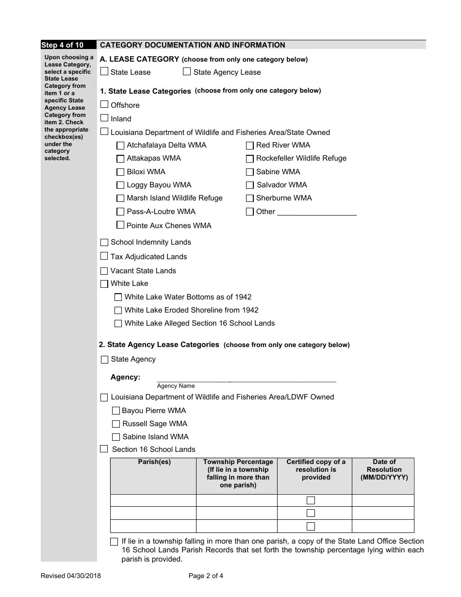 Louisiana Letter of Application for a Mineral Lease on State or State