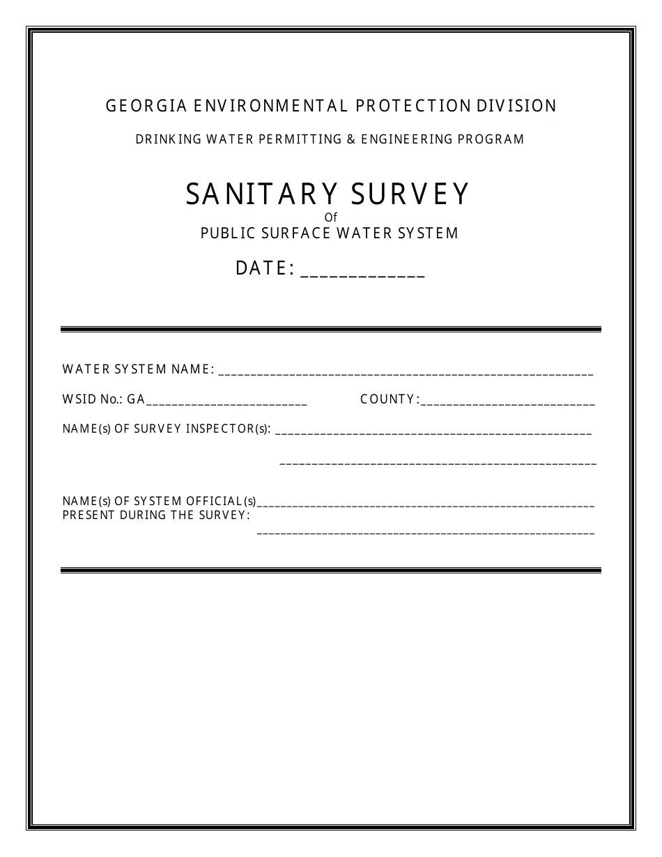 (United States) Sanitary Survey for Public Water System Fill
