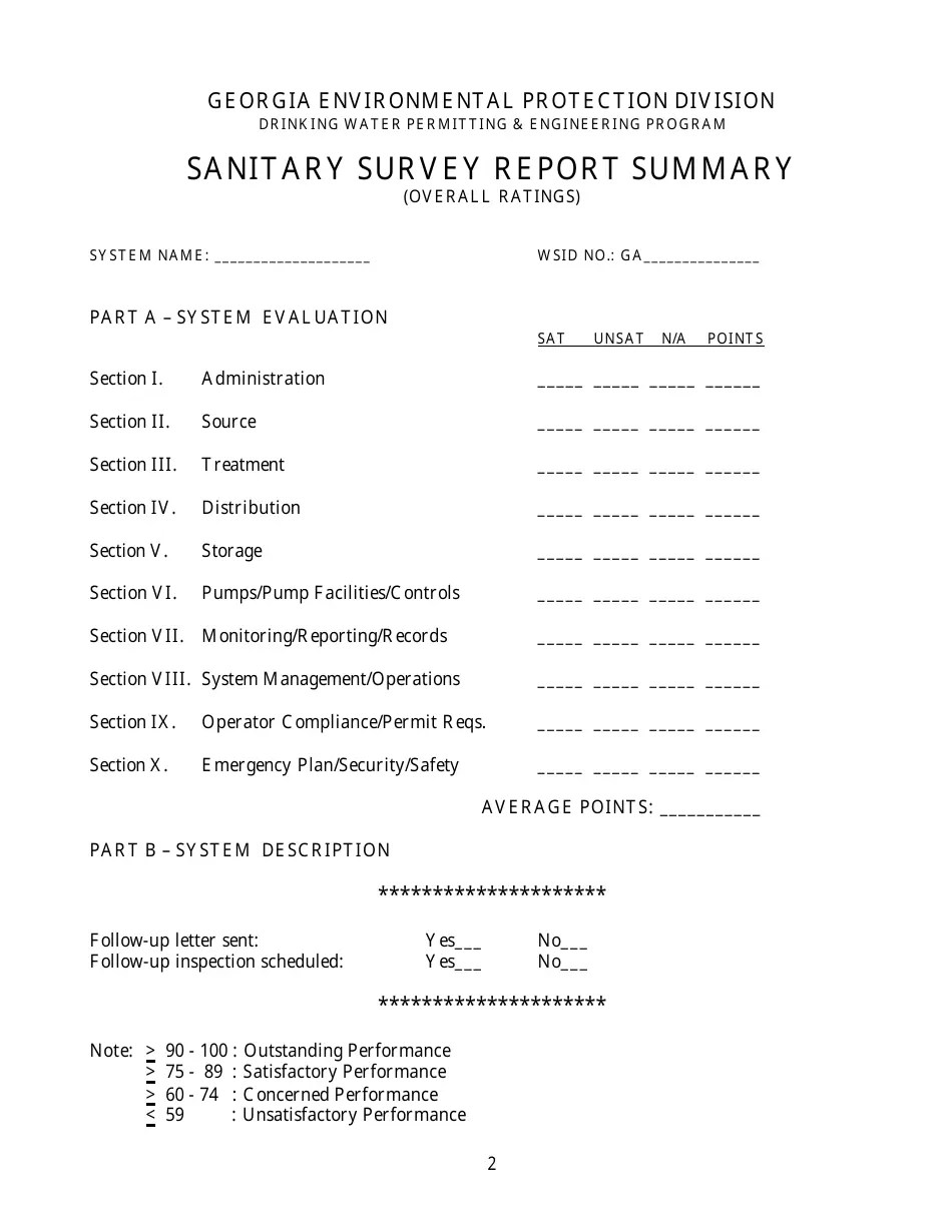 (United States) Sanitary Survey for Public Water System Fill