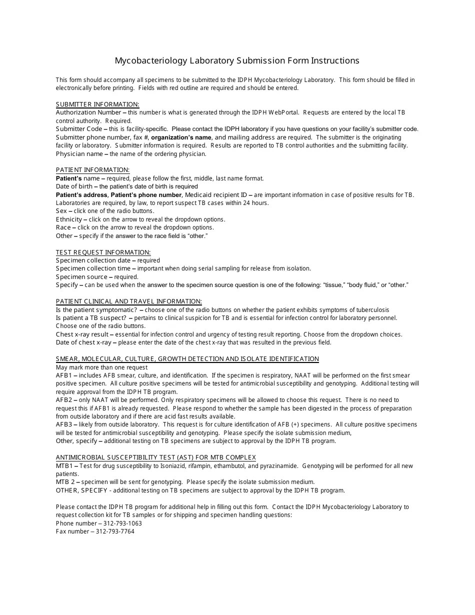 Illinois Mycobacteriology Laboratory Submission Form Fill Out, Sign Online and Download PDF