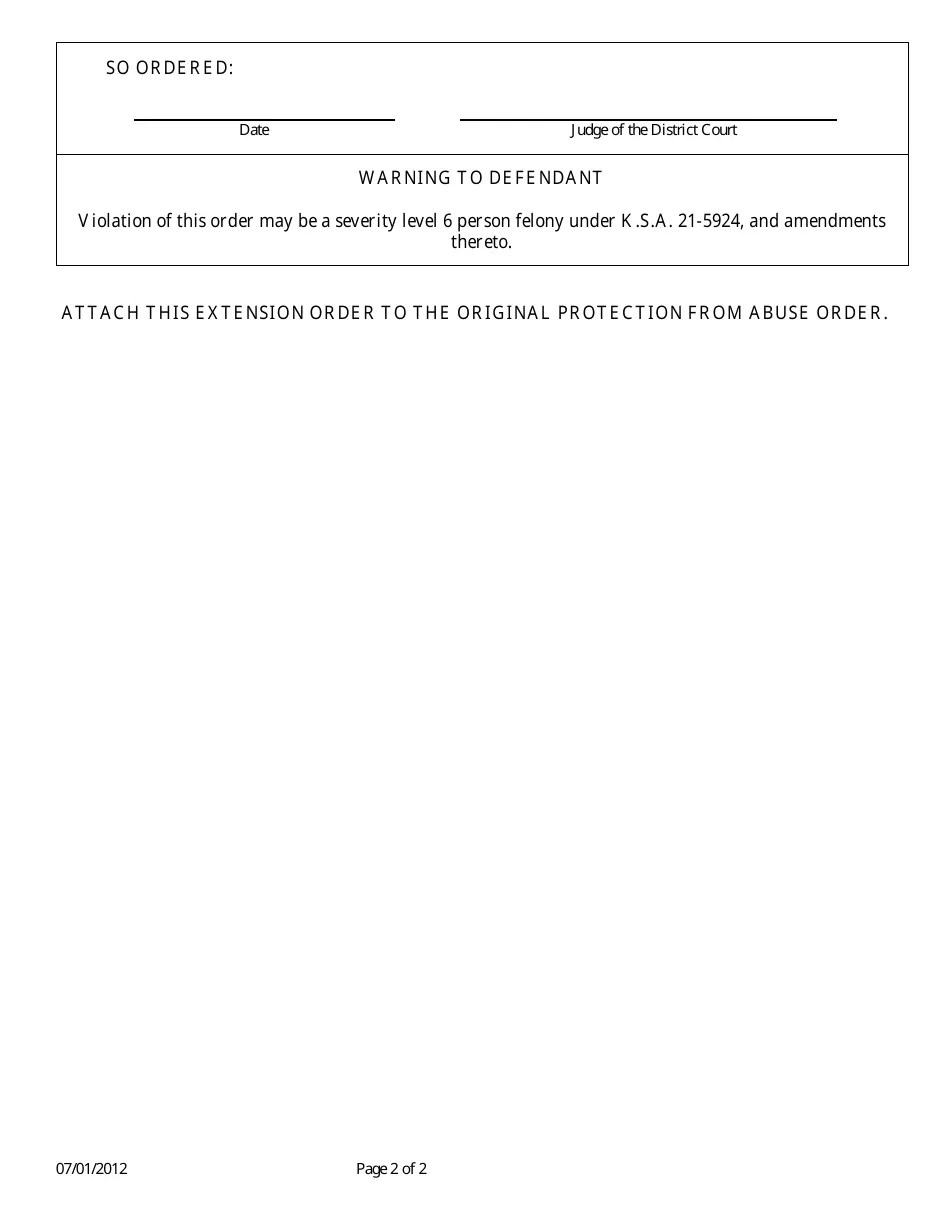 Kansas Extension of Protection From Abuse Order for Two Additional