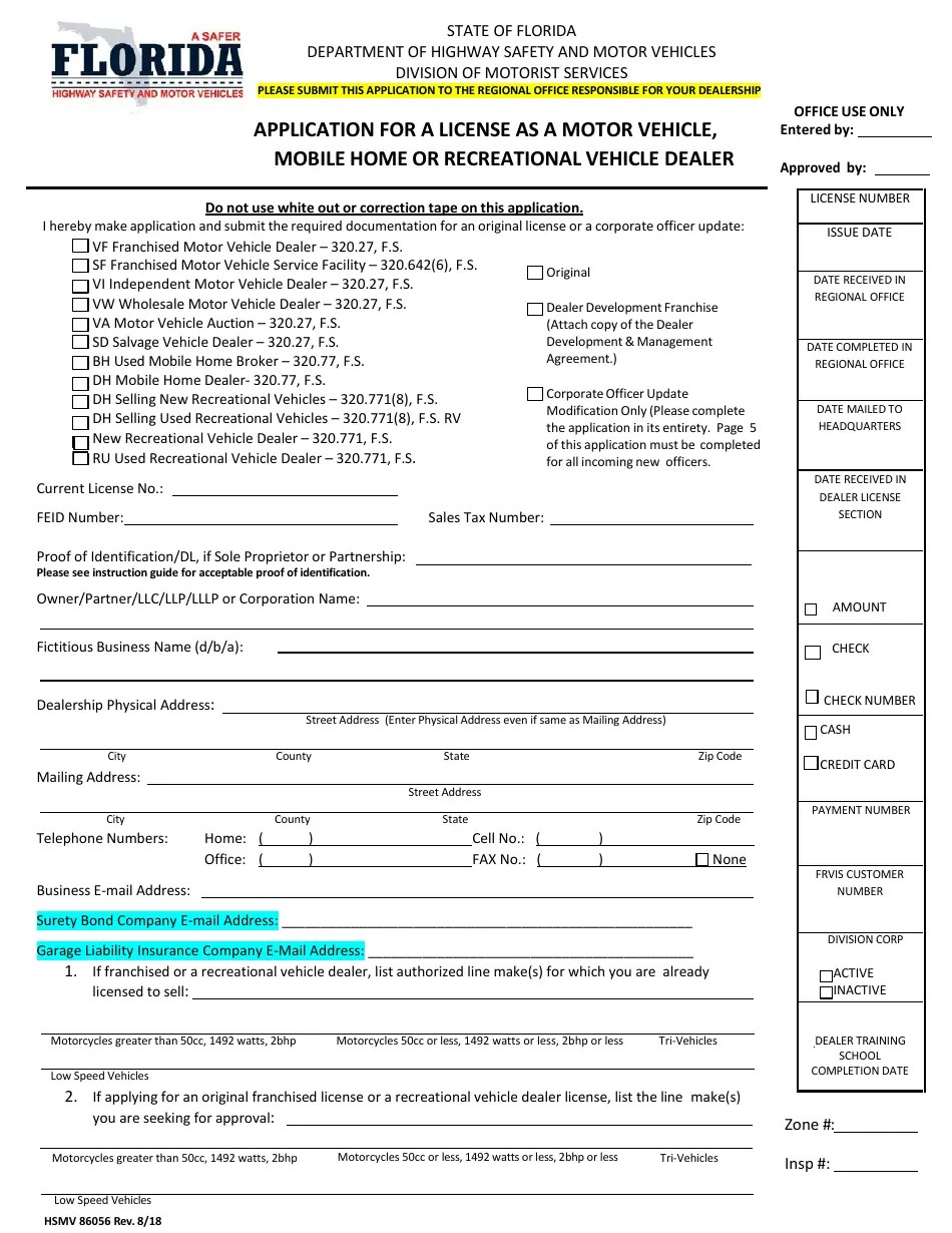 Form HSMV86056 Fill Out, Sign Online and Download Fillable PDF