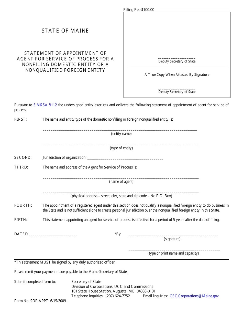 Form SOPAPPT Download Fillable PDF or Fill Online Statement of