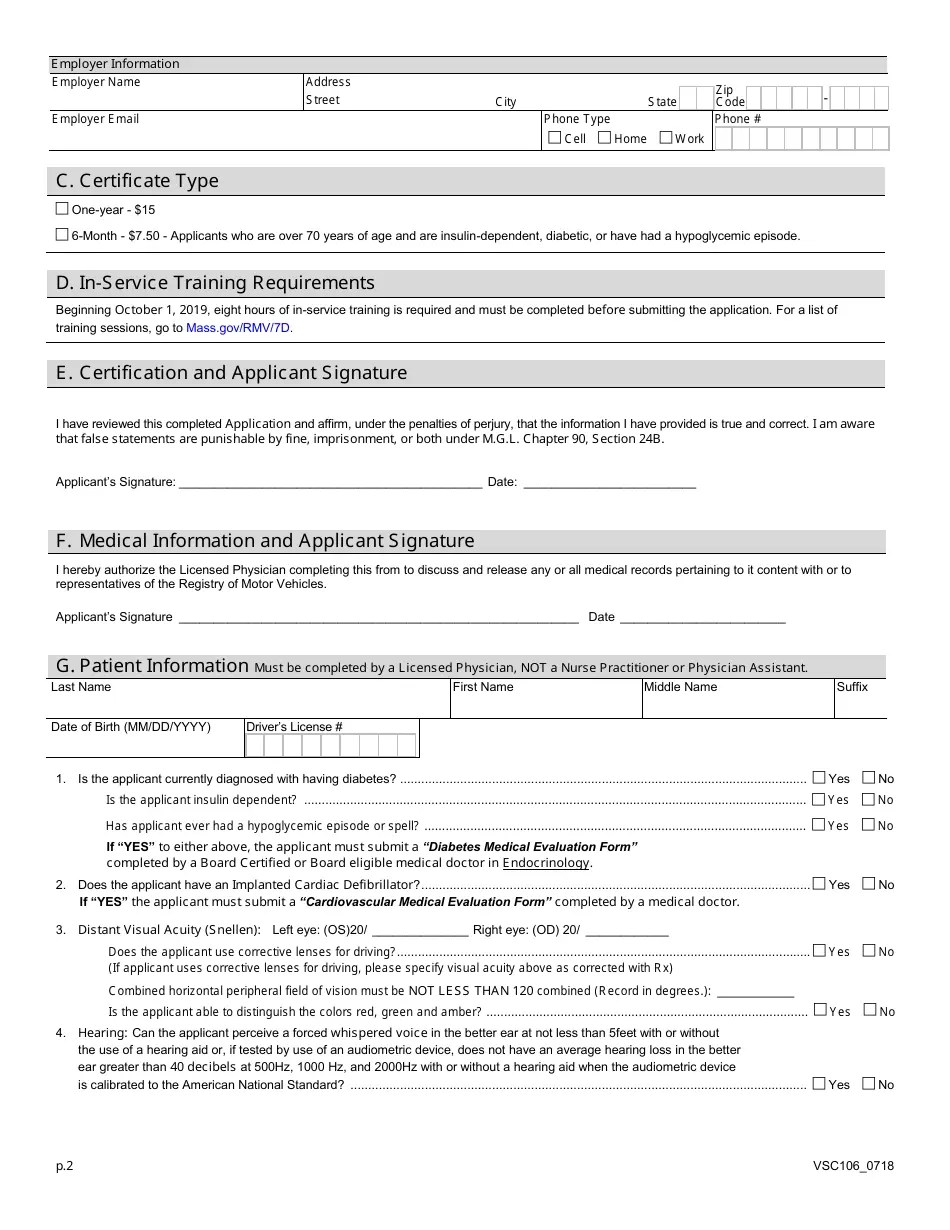 Form VSC106 Fill Out, Sign Online and Download Fillable PDF