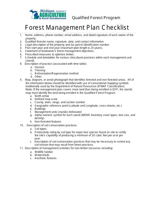 Michigan Forest Management Plan Checklist Qualified