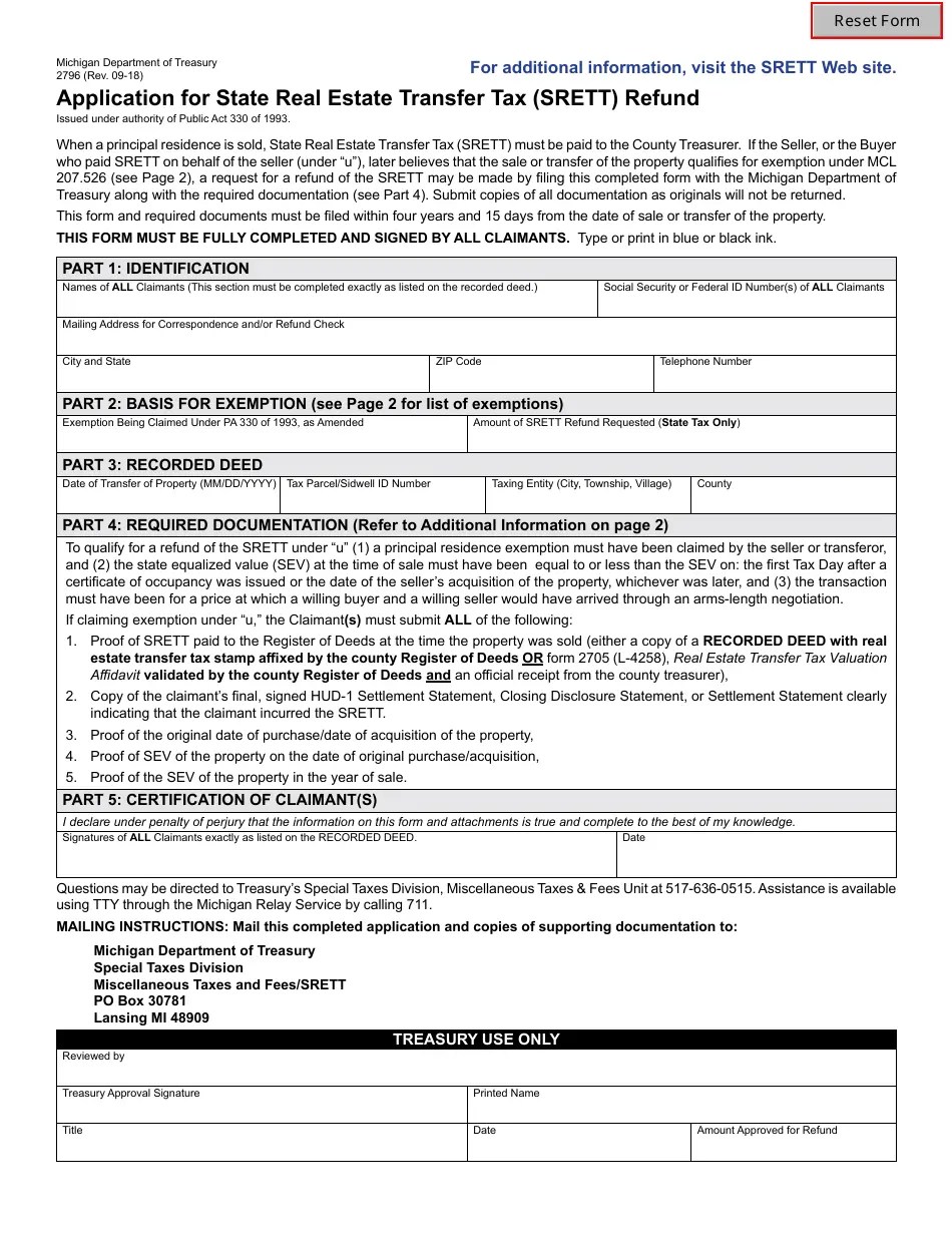 Form 2796 Fill Out, Sign Online and Download Fillable PDF, Michigan
