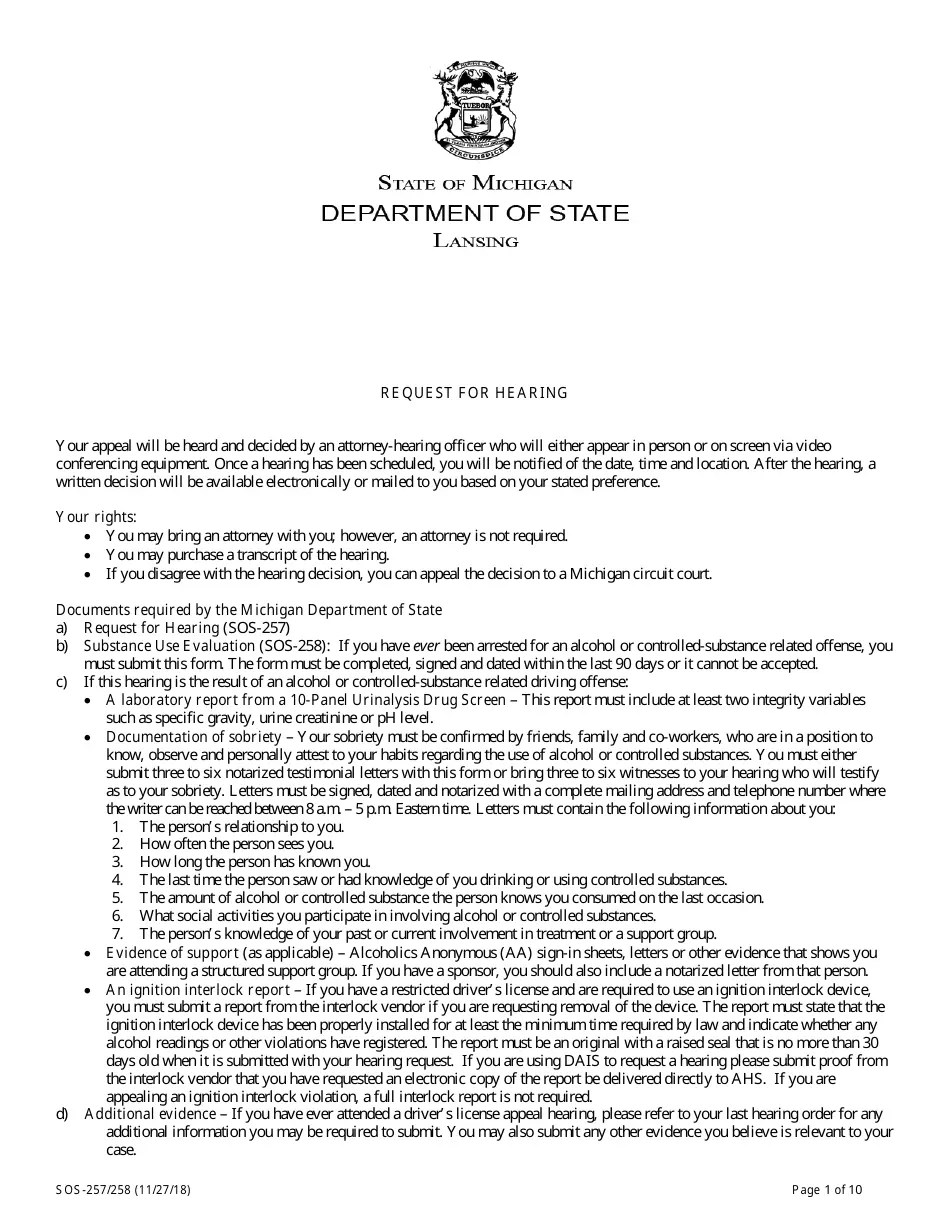 Form SOS257/258 Fill Out, Sign Online and Download Fillable PDF