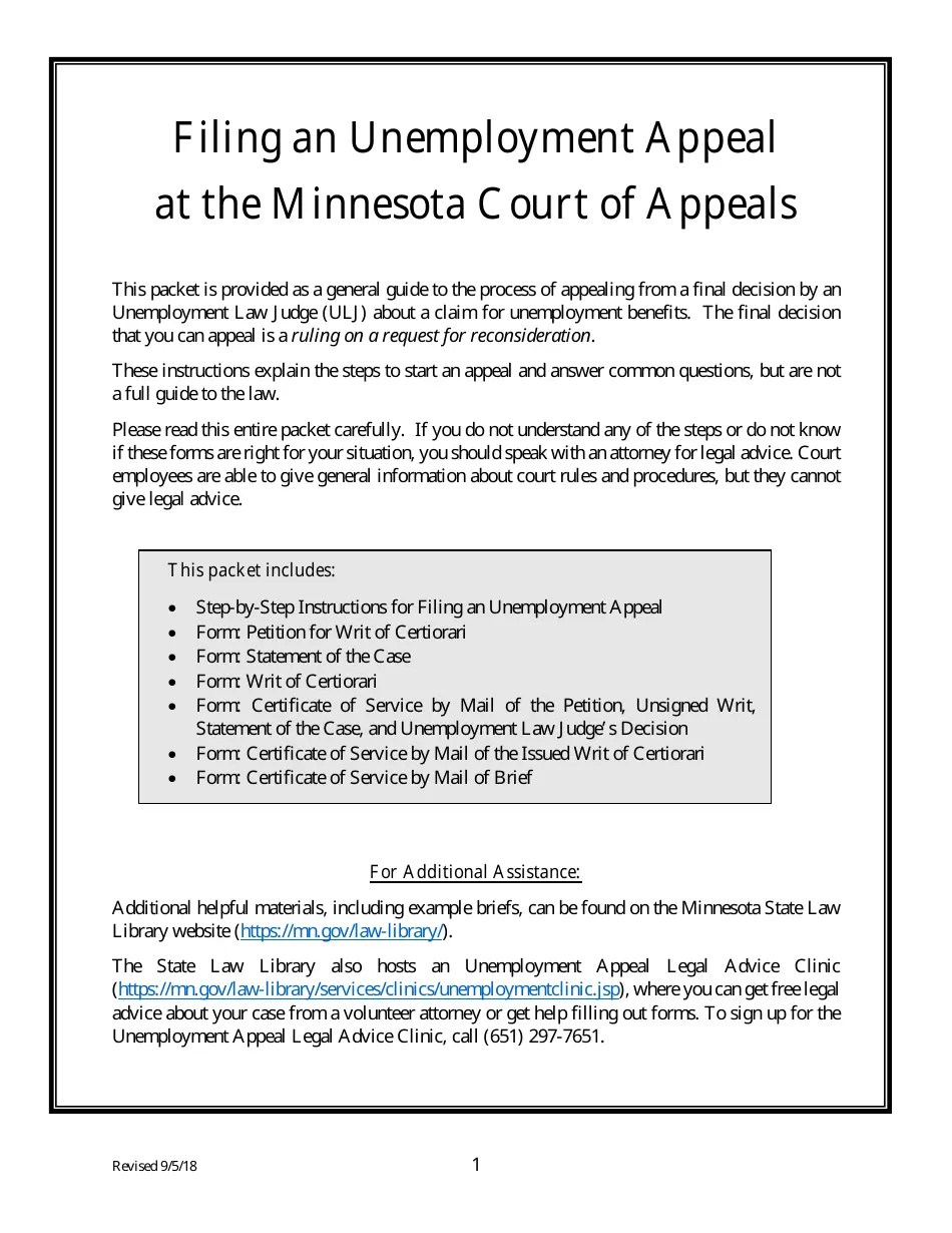 Minnesota Unemployment Appeal Packet Fill Out, Sign Online and