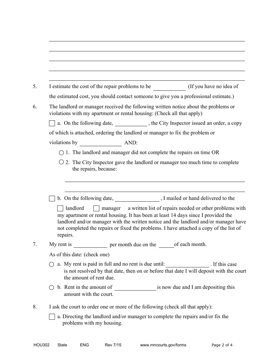 Form HOU302 Fill Out, Sign Online and Download Fillable PDF