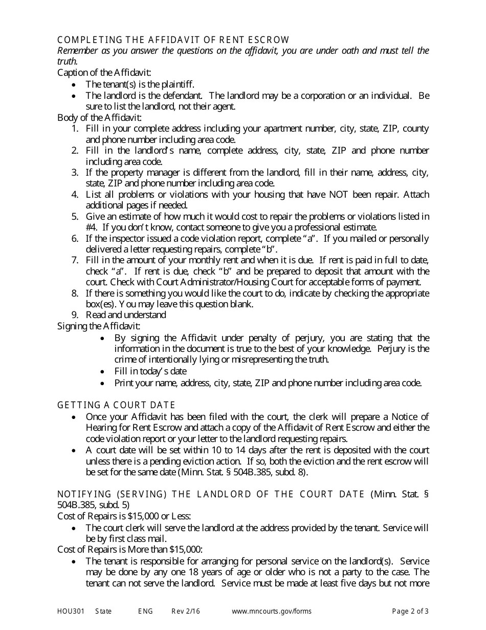 Form HOU301 Fill Out, Sign Online and Download Printable PDF
