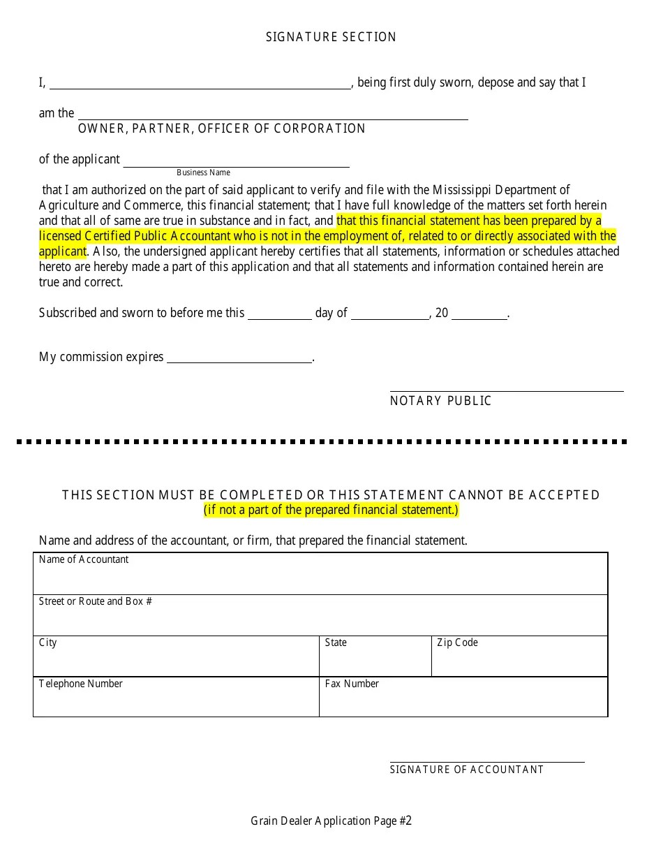 Mississippi Application for Grain Dealer License Fill Out, Sign