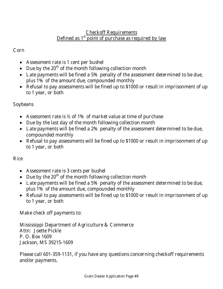 Mississippi Application for Grain Dealer License Fill Out, Sign