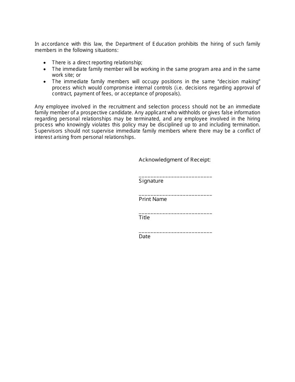 Mississippi Related Party and Nepotism Acknowledgment Form Fill Out