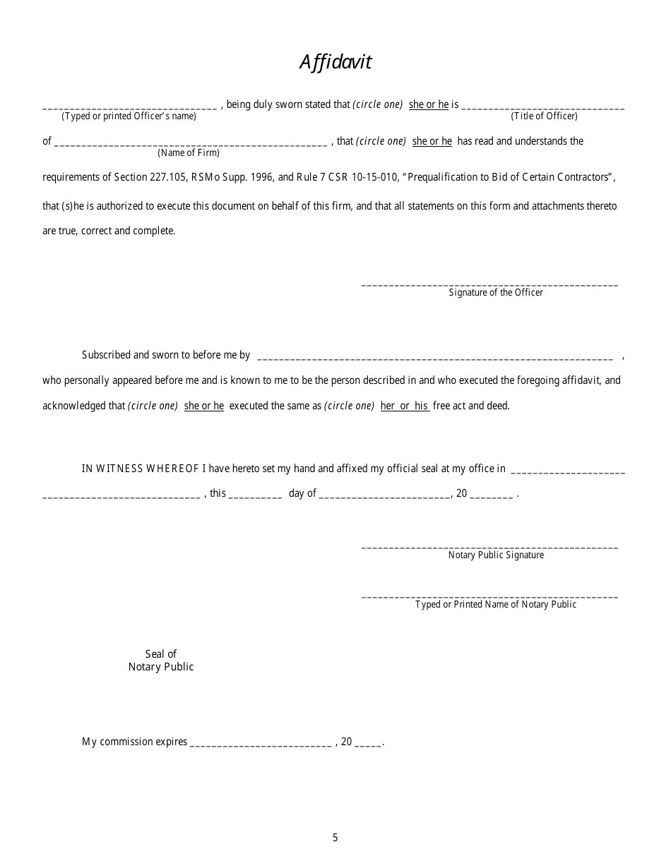 Missouri Prequalification Contractor Questionnaire Form Fill Out, Sign Online and Download PDF